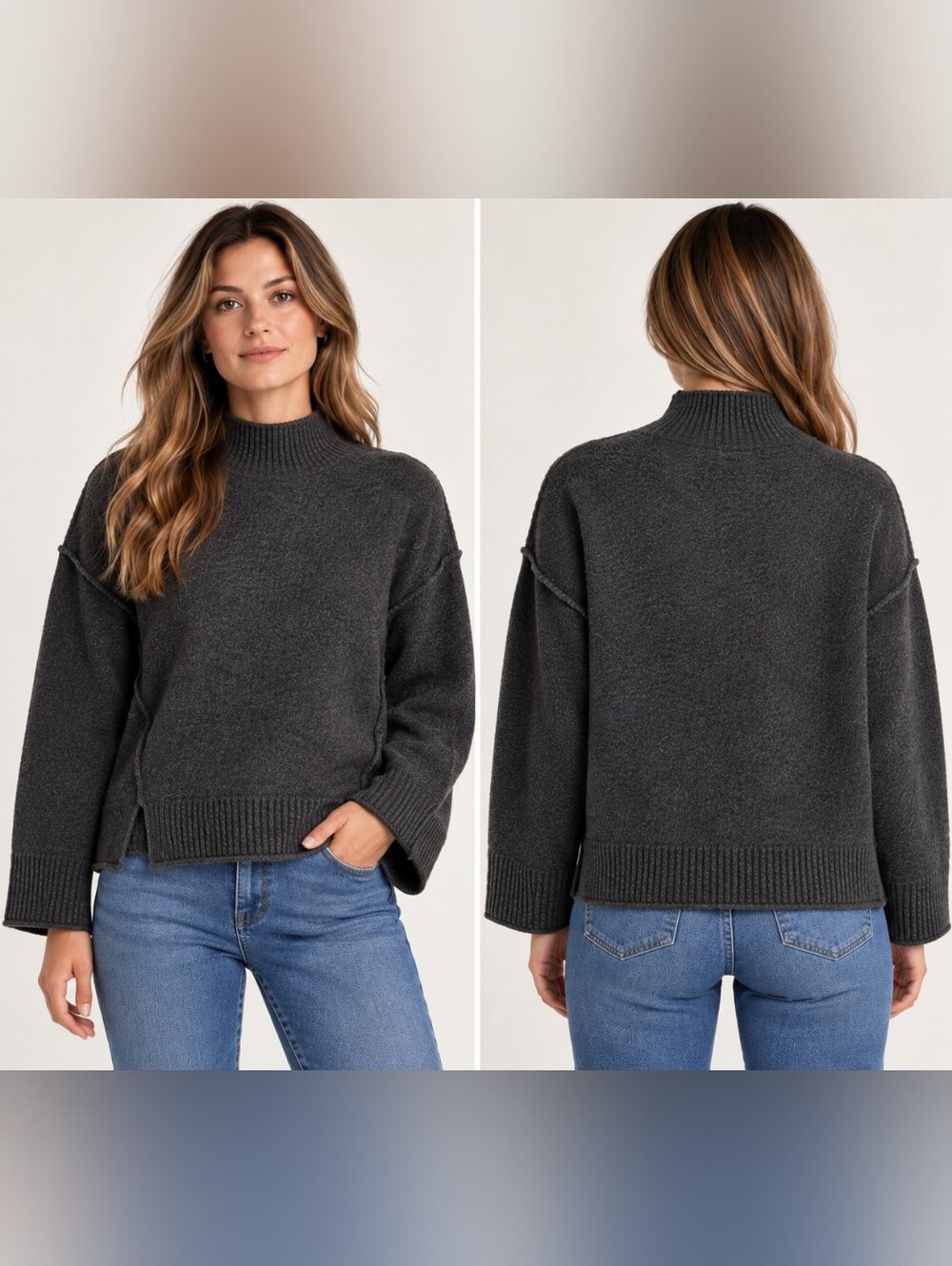 Max Studio Charcoal Mock-Neck Women's Sweater